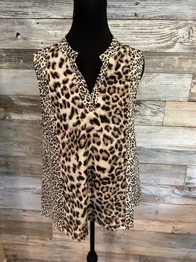NWT She + Sky Leopard Print Sleeveless Blouse in Beige and Black